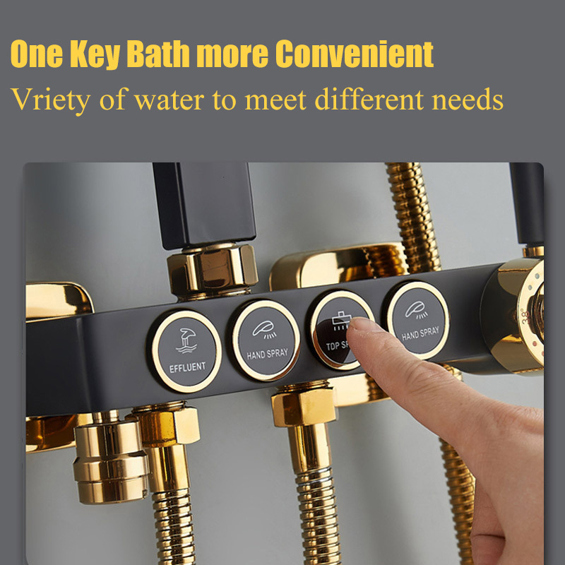 Bathroom Shower System Black Gold Mixer Faucet Hot Cold Bathroom Tap Thermostatic Shower Set