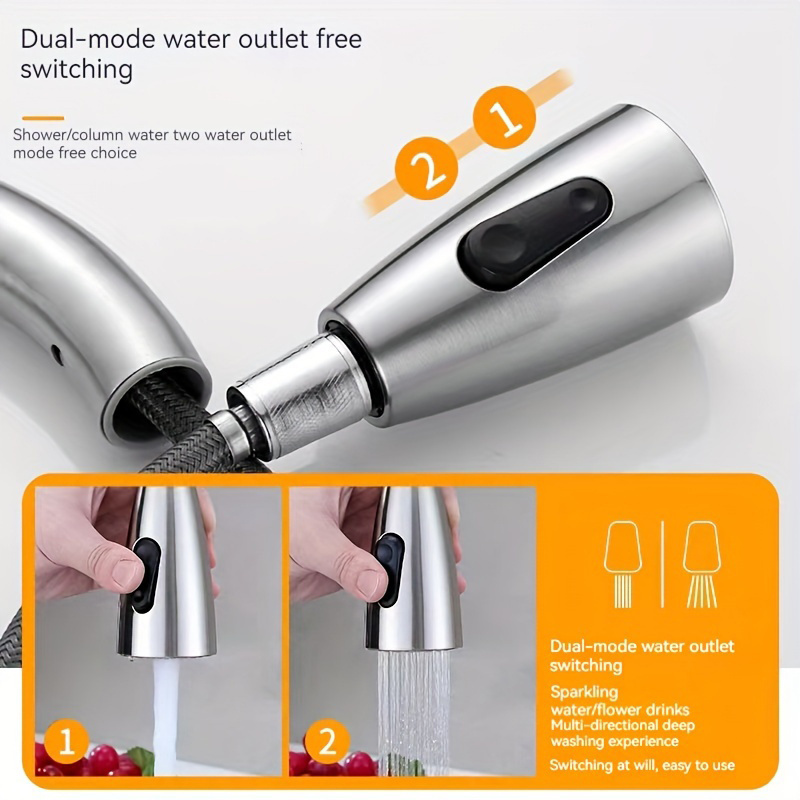 Modern Silver Black Stainless Steel Flexible Pull Out Down Kitchen Mixer Tap Sink Faucet