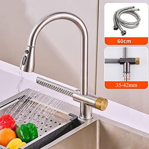 New Model Spring Pull Kitchen Sink Faucet Side Spray Waterfall 360 Rotate Kitchen Taps