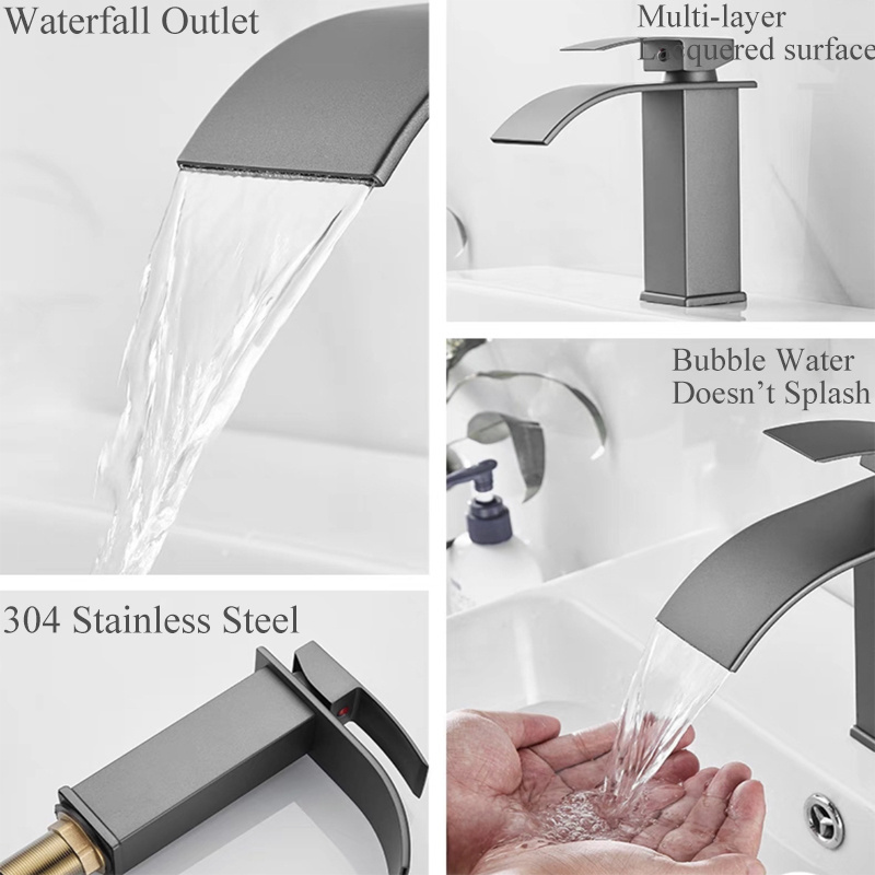 Bathroom Waterfall Basin Faucet Chrome Spout Bathroom Sink Faucet with Supply Hose Cold And Hot Water Tap