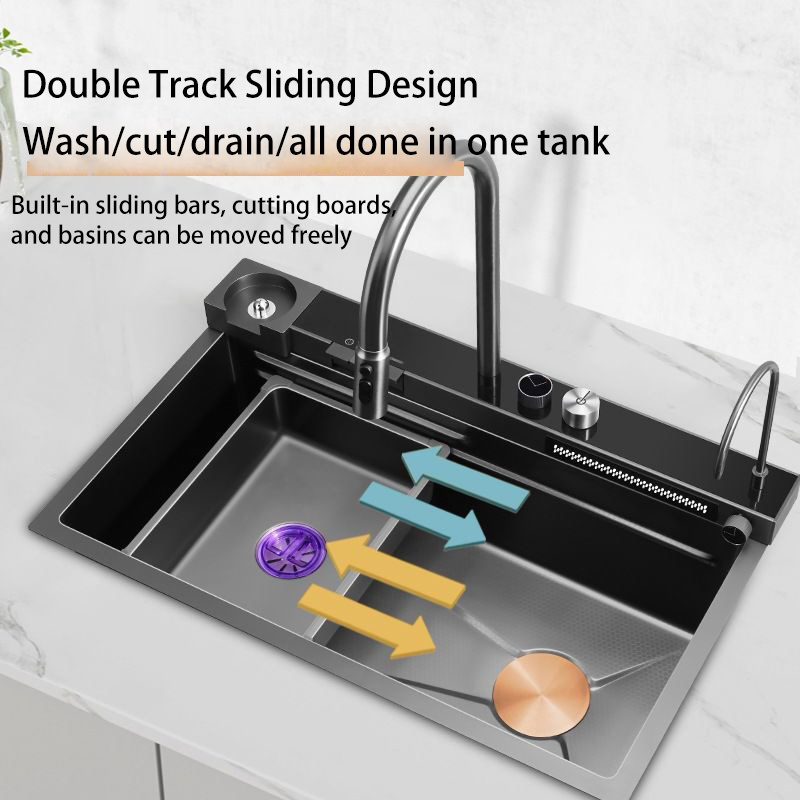 Luxury Kitchen Sinks 304 Stainless Steel Farmhouse Sink Rainfall Handmade Bowl Sink with Purify Faucet