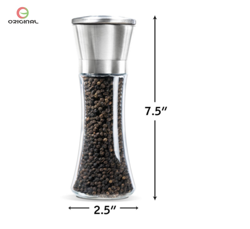 Adjustable Manual Ceramic Core 180ml Salt Pepper Grinder Glass Stainless Steel Spice Mill