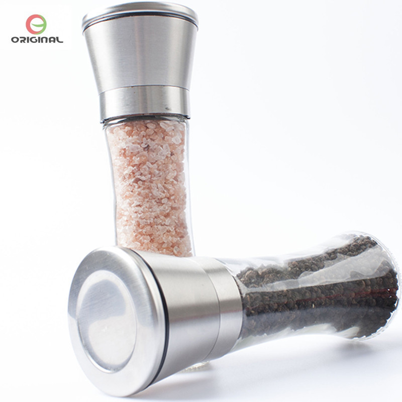 Adjustable Manual Ceramic Core 180ml Salt Pepper Grinder Glass Stainless Steel Spice Mill