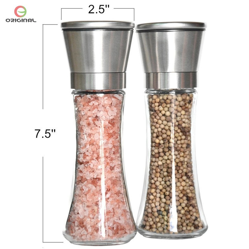 In Stock Ceramic Core 180ml Stainless Steel Glass Salt and Pepper Grinder Spice Herb Mill