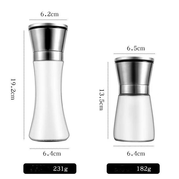 Logo Printing 200g Manual Glass Spice Mills 180ml Pepper Grinder Bottle with Ceramic Core