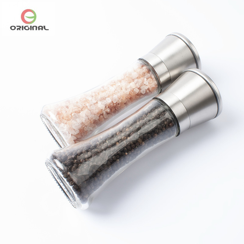 In Stock Ceramic Core 180ml Stainless Steel Glass Salt and Pepper Grinder Spice Herb Mill