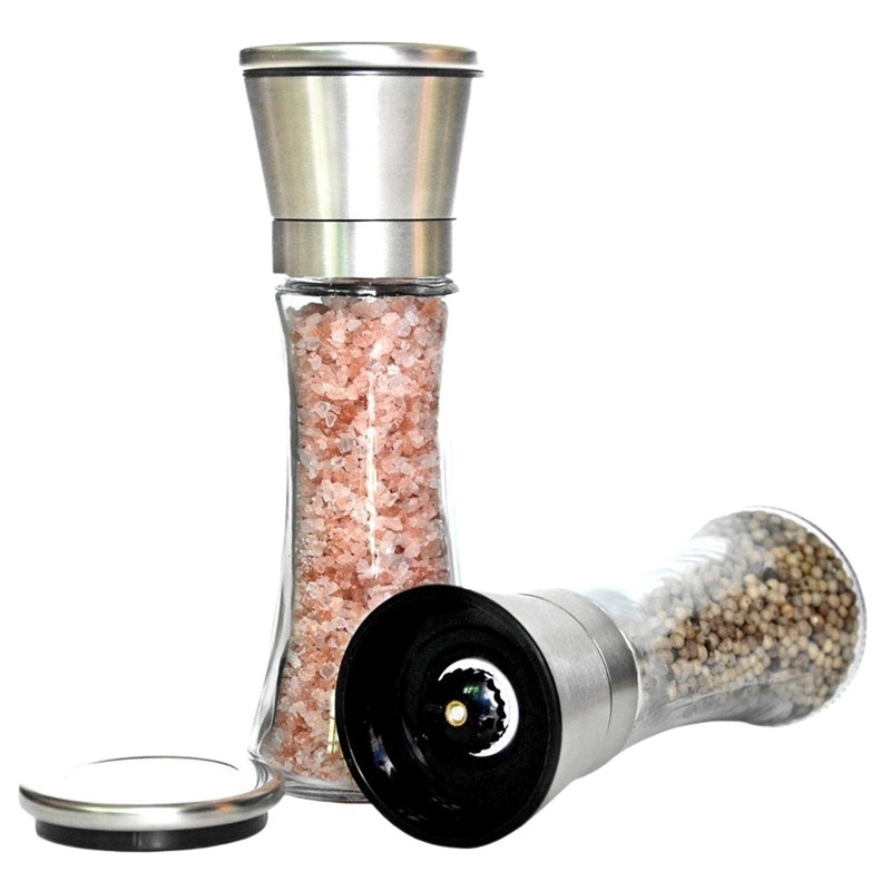 In Stock Ceramic Core 180ml Stainless Steel Glass Salt and Pepper Grinder Spice Herb Mill