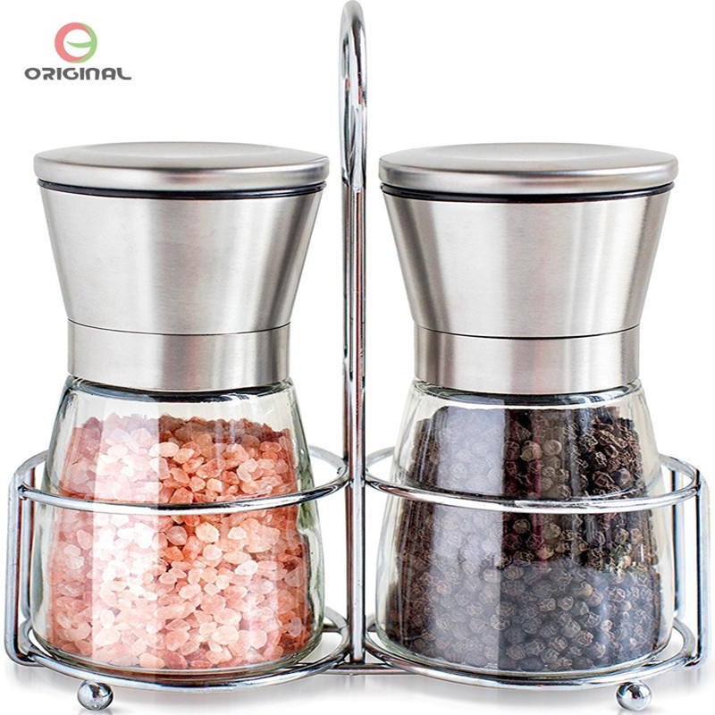 manual grinder glass jar Stainless steel salt pepper mill commercial spice grinder