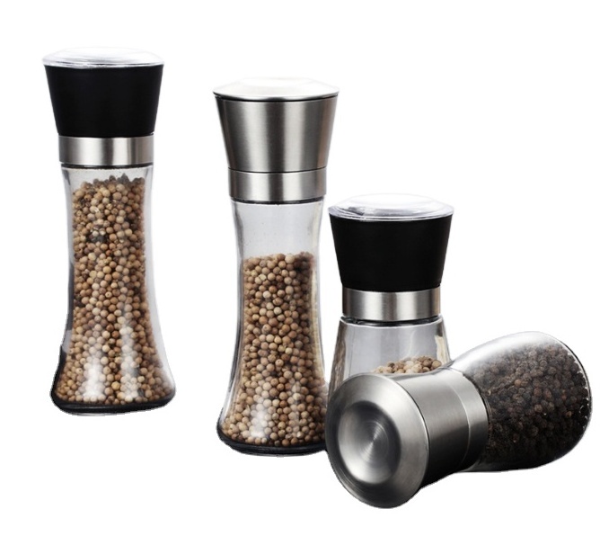 Custom Logo Ceramic Core Herb Bottle 180ml Salt and Pepper Grinder 160ml Spice Glass Grinder