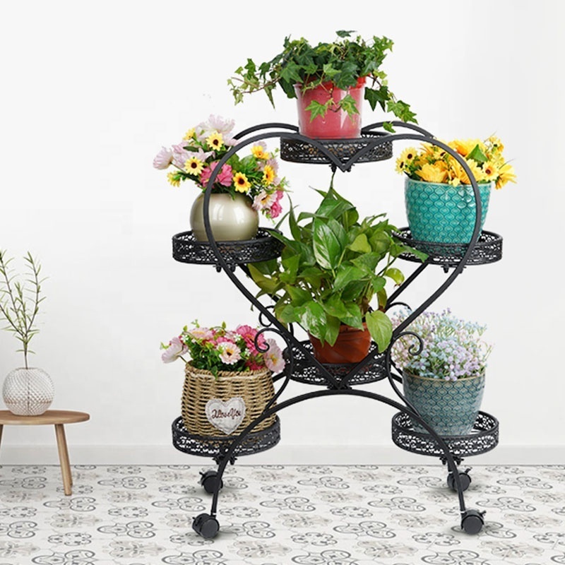 Black Outdoor Metal Plant Stand Rolling Flower Pot Stands Indoor Flower Pot Shelf 6 Tier Holders Flower Stands