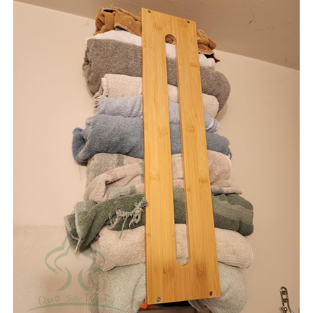 Modern Bamboo Hanging Wall Towel Rack for Rolled Towels, Convenient Vertical Towel Holder for Bathroom Wall, Blanket, Gym Mat