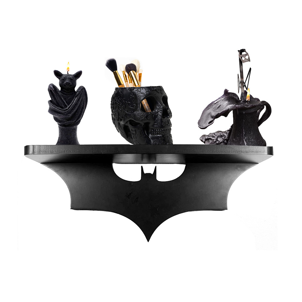 Bat Shelf Gothic Home Decor - Unique Wiccan Decor Black Wall Shelf Wooden Floating Crystal Shelf Display for Stones