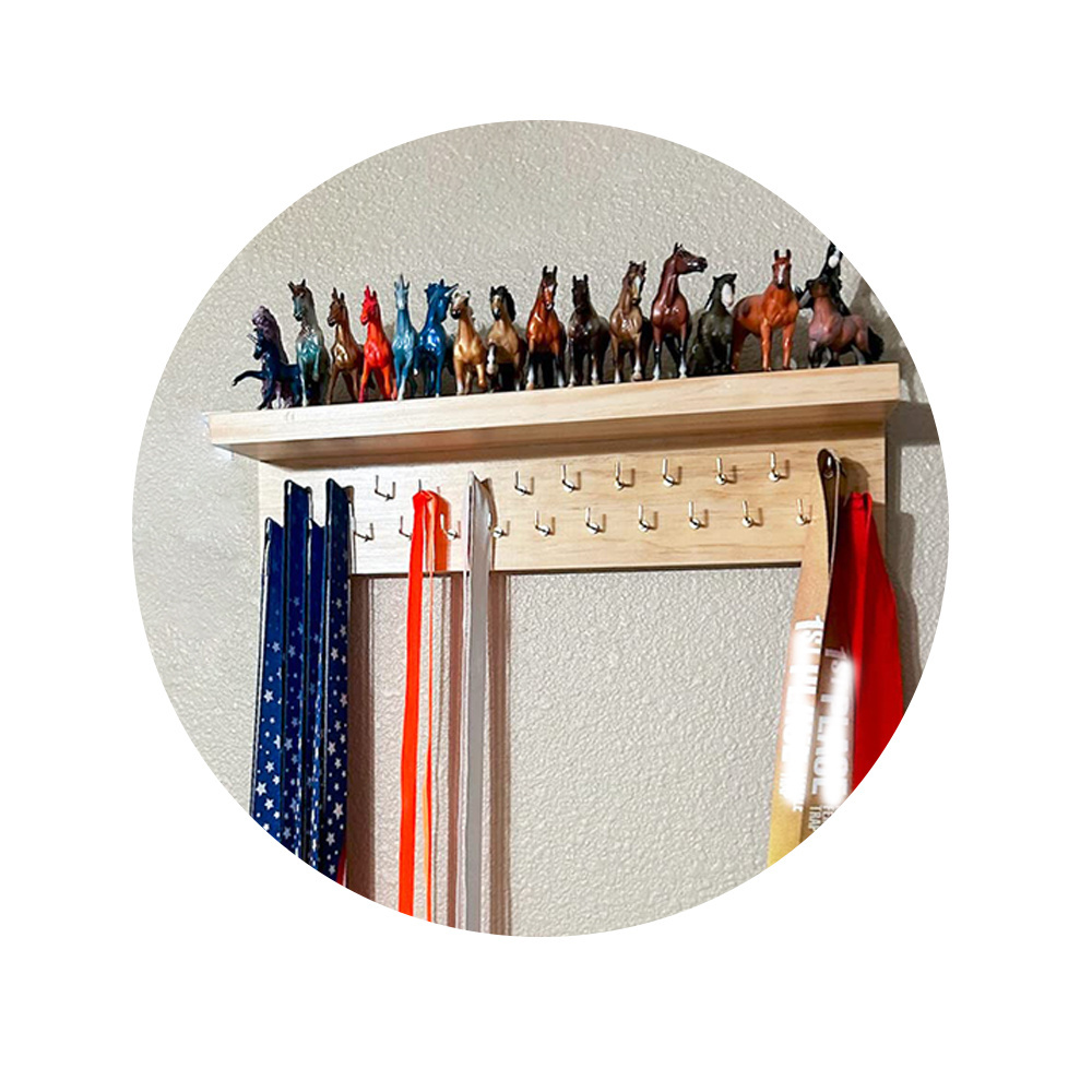 Wooden Medal Hanger Display Trophy Shelf , Medals Awards Holder Display Rack Wall Mount Ribbons Hanger for Soccer Basketball