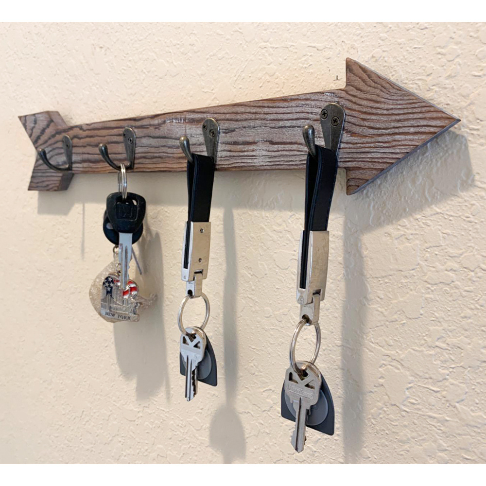 Decorative Hooks Wooden Arrow House Entryway Decor Umbrella Holder Whitewashed Key Holder for Wall