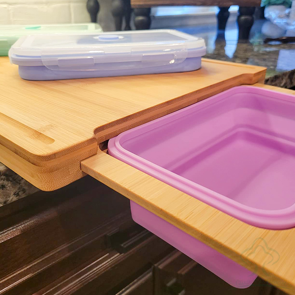 Expandable Bamboo Cutting Board With Containers,Meal Prep deck For Food,Over The Sink Cutting Board For Kitchen