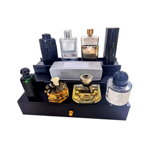 Luxury Wooden Cologne Organizer for Men 3 Tier of Elevated Cologne Display Shelf with Drawer Storage Perfume Organization