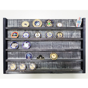 Rustic Wood Wall Mount Challenge Coin Display Rack 5 Tier Military Coins Holder Memorial Badge Storage Coin Collectors Shelf