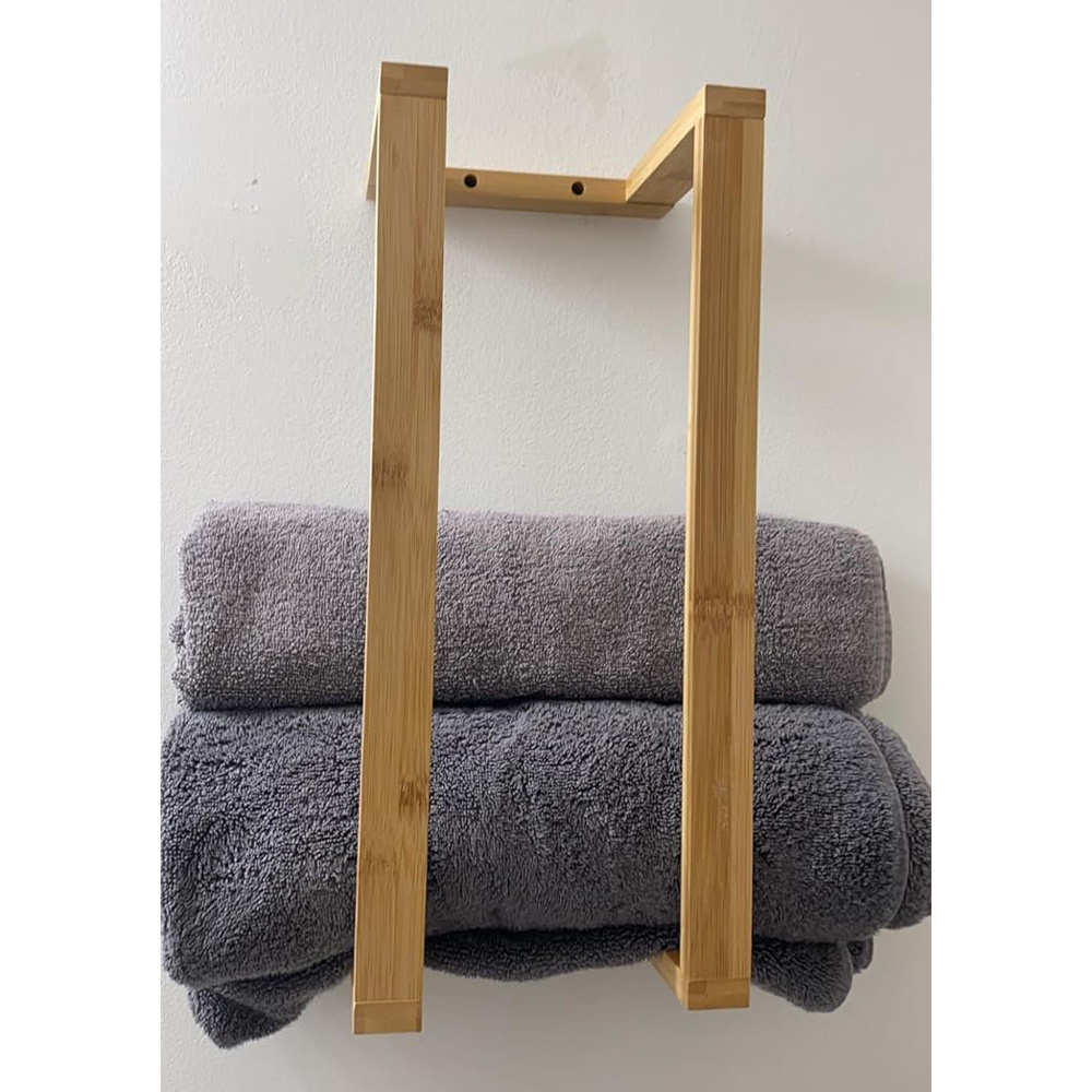 Modern Bamboo Hanging Wall Towel Rack for Rolled Towels, Convenient Vertical Towel Holder for Bathroom Wall, Blanket, Gym Mat