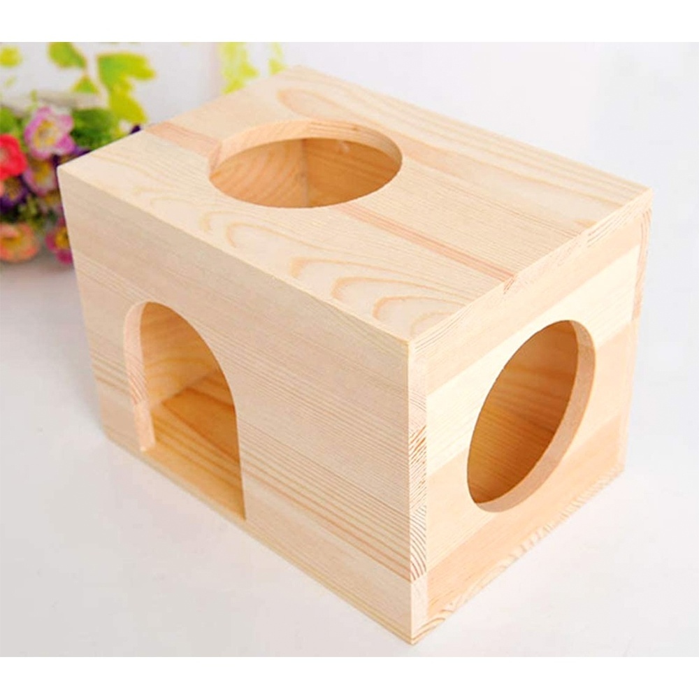 Durable Wooden Pet Chinchilla Hut Hideout  Natural Pine Wood Small Animal Hideout for Guinea Pigs Rabbit Squirrel