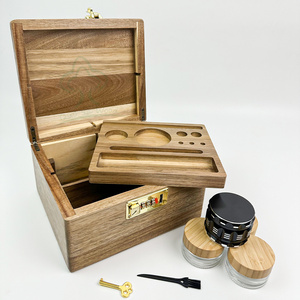 Custom Smoking Accessories Wooden Rolling Tray Smell Proof Storage Herb Tobacco Wood Stash Box with Combination Lock Combo Kit