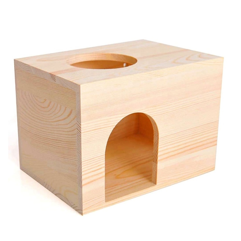 Durable Wooden Pet Chinchilla Hut Hideout  Natural Pine Wood Small Animal Hideout for Guinea Pigs Rabbit Squirrel