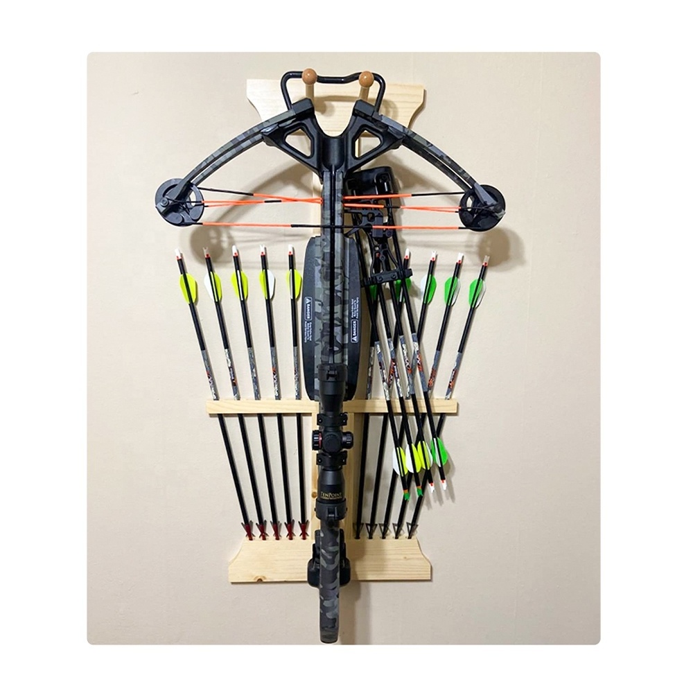 2022 New Design Archery Equipment Wooden Crossbow and 10 Arrow Bow Holder Rack for Wall Display Storage