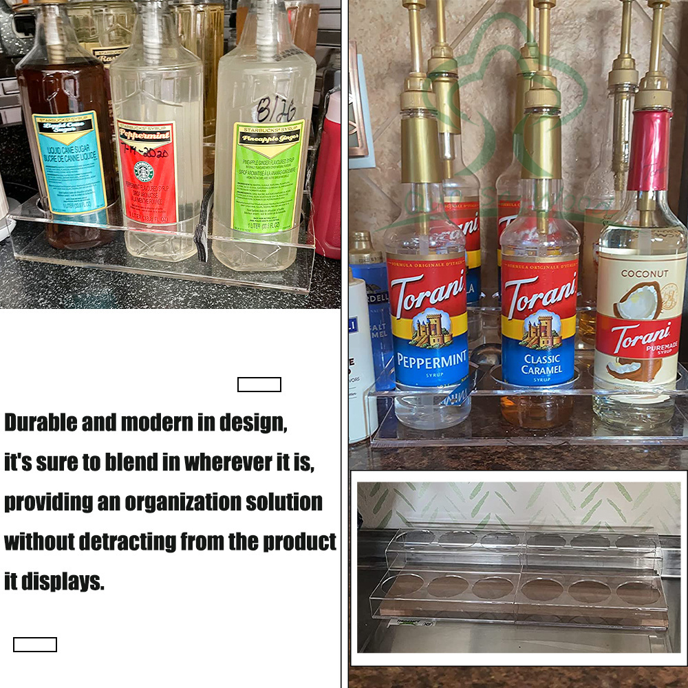 Acrylic Clear Wine Bottle Holder & Coffee Syrup Rack, 2 Tier Coffee Bar Syrup Bottle Display Stand Coffee Bar Organizer