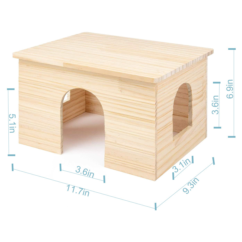 Unfinished Wood House with Window for Chinchilla and Guinea Pigs Hut Hideout natural Solid Wooden Squirrel Hamster Cage