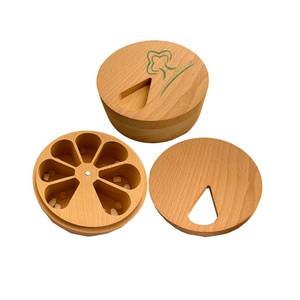 Eco friendly Weekly Wood Pill Organizer Wooden Round Travel Container Bamboo Pill Box For Fish Oil Pills Vitamins