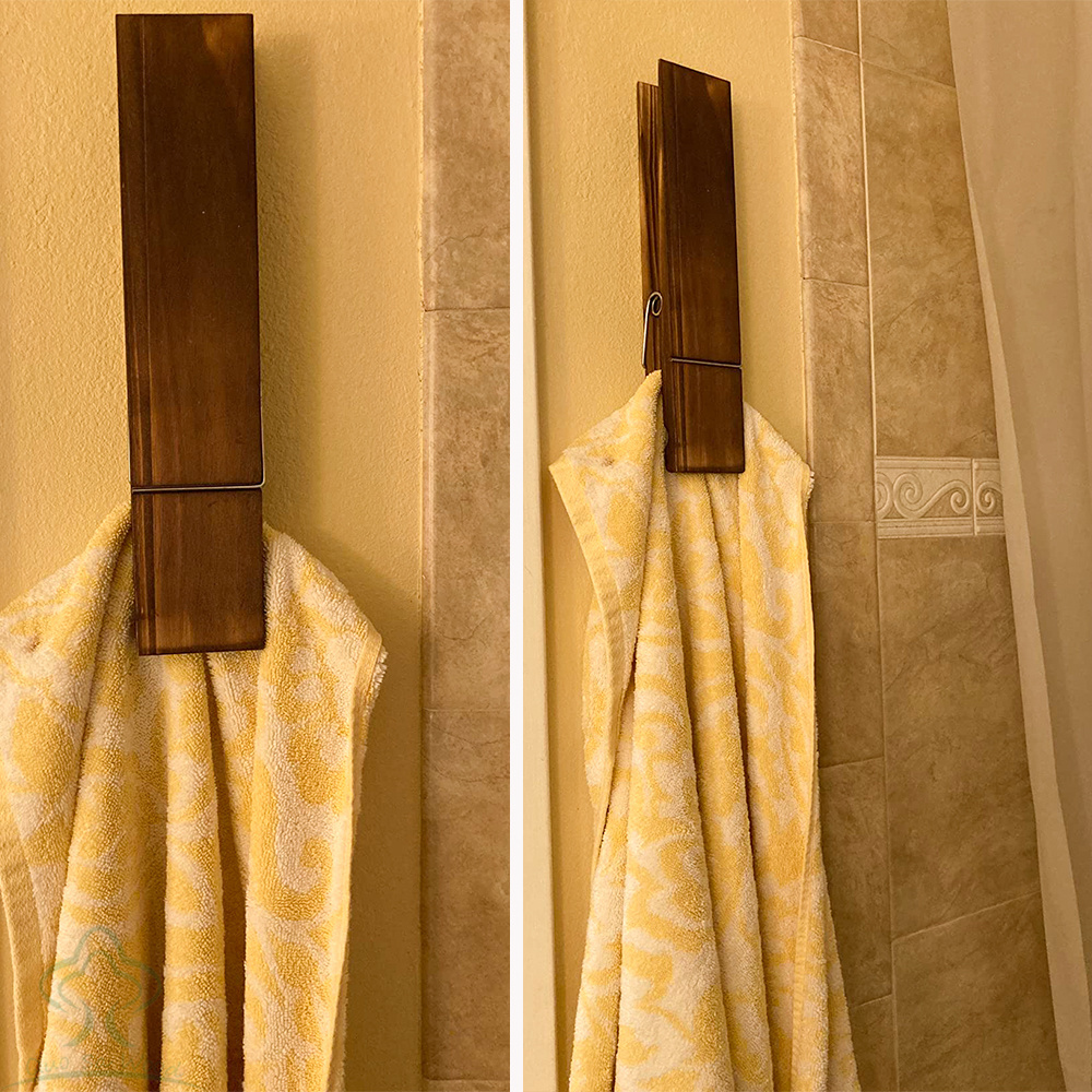 Rustic Wall Mounted Wooden Towel Rack -  Giant Clothespin Bathroom Towel Holder Farmhouse Laundry Decor