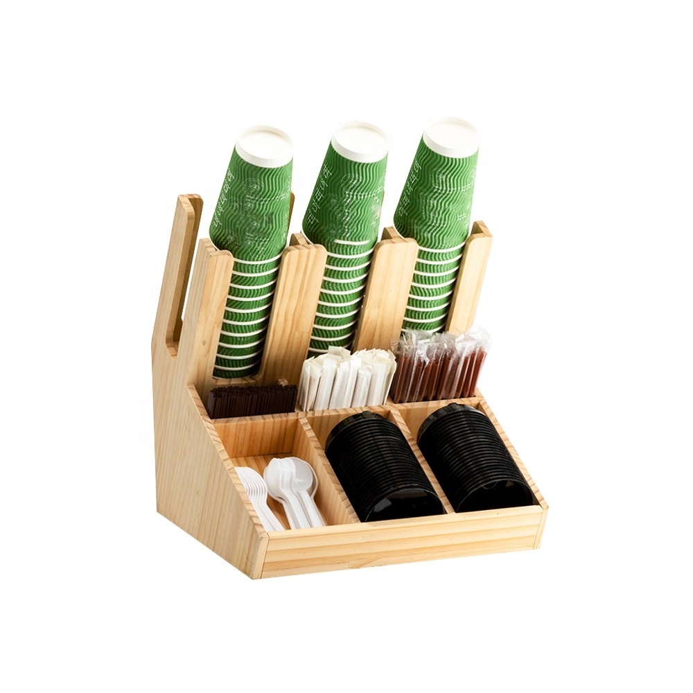 High Quality Bamboo Paper Cup Rack Wood Tea Bag Desktop Storage Stand for Home Office