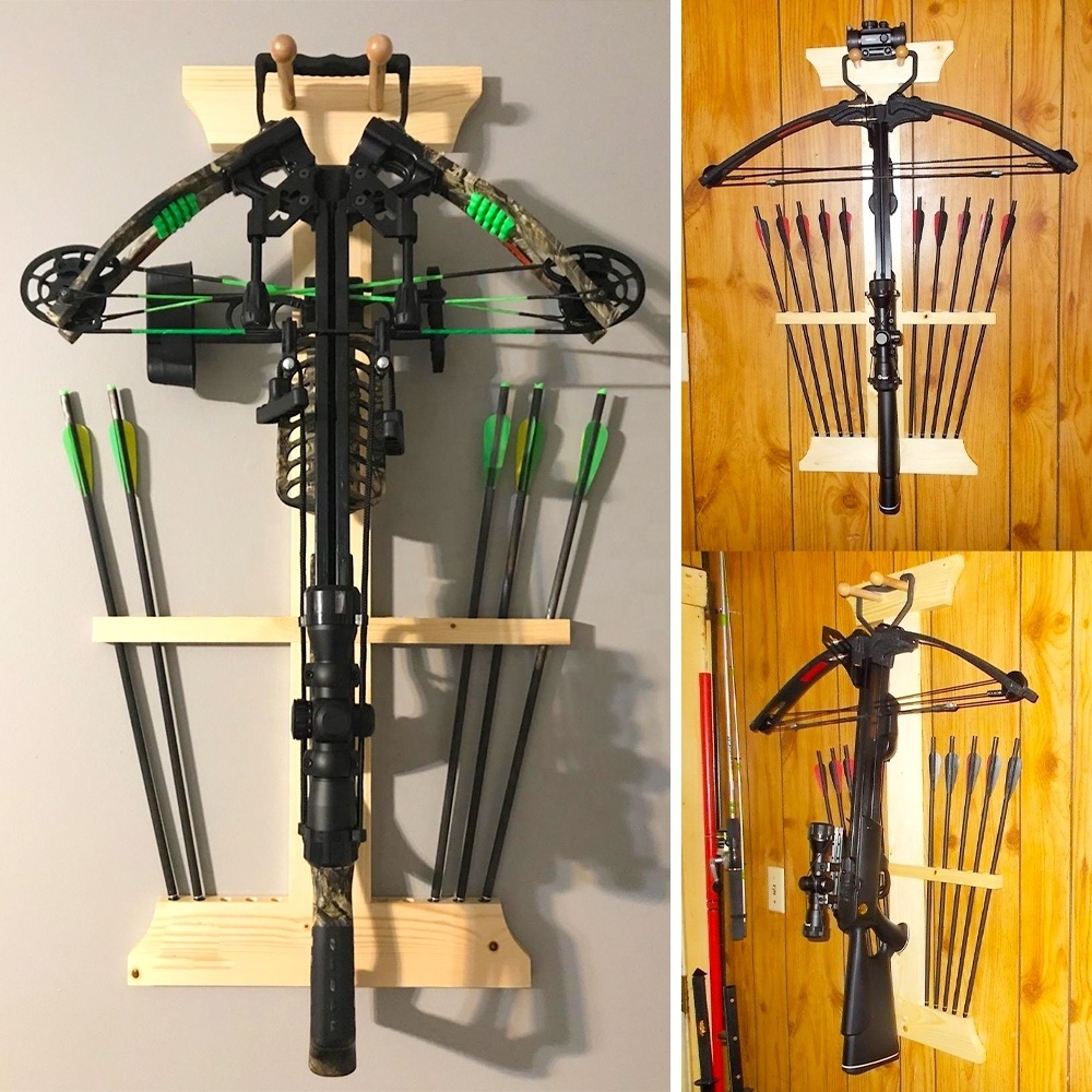 2022 New Design Archery Equipment Wooden Crossbow and 10 Arrow Bow Holder Rack for Wall Display Storage