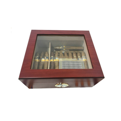 Luxurious Cigar Humidor Handmade Wood Cigar Box Desktop Humidor with Hygrometer and Humidifier, Holds 20-25 Cigars