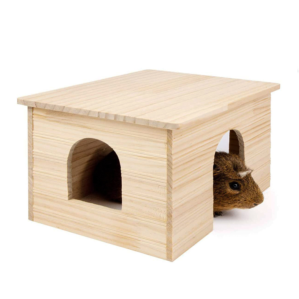 Unfinished Wood House with Window for Chinchilla and Guinea Pigs Hut Hideout natural Solid Wooden Squirrel Hamster Cage