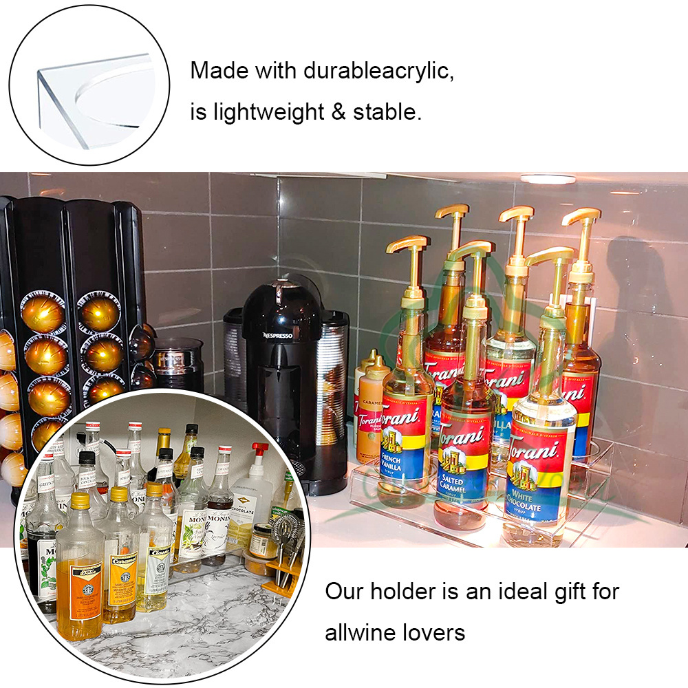 Acrylic Clear Wine Bottle Holder & Coffee Syrup Rack, 2 Tier Coffee Bar Syrup Bottle Display Stand Coffee Bar Organizer