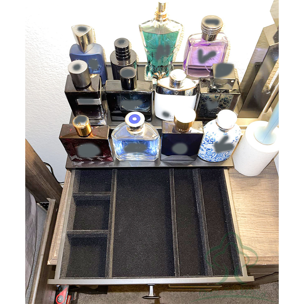 3 Tier Wood Perfume Organizer with Drawer and Hidden Compartment, Perfume Display Holder Cologne Organizer for Men