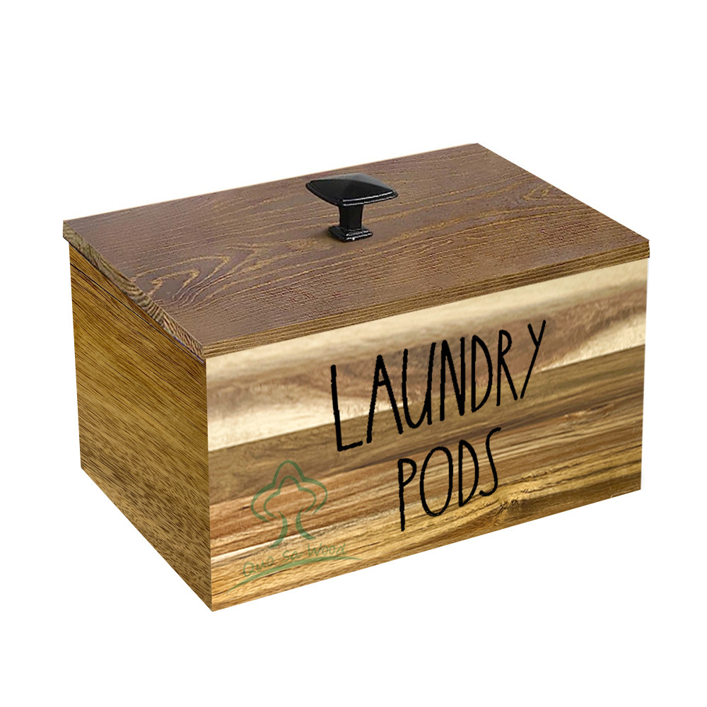 Rustic Wooden Dryer Sheet Dispenser and Laundry Pods Container with Lid and Drawer,Laundry Storage Box Dryer Sheet Holder