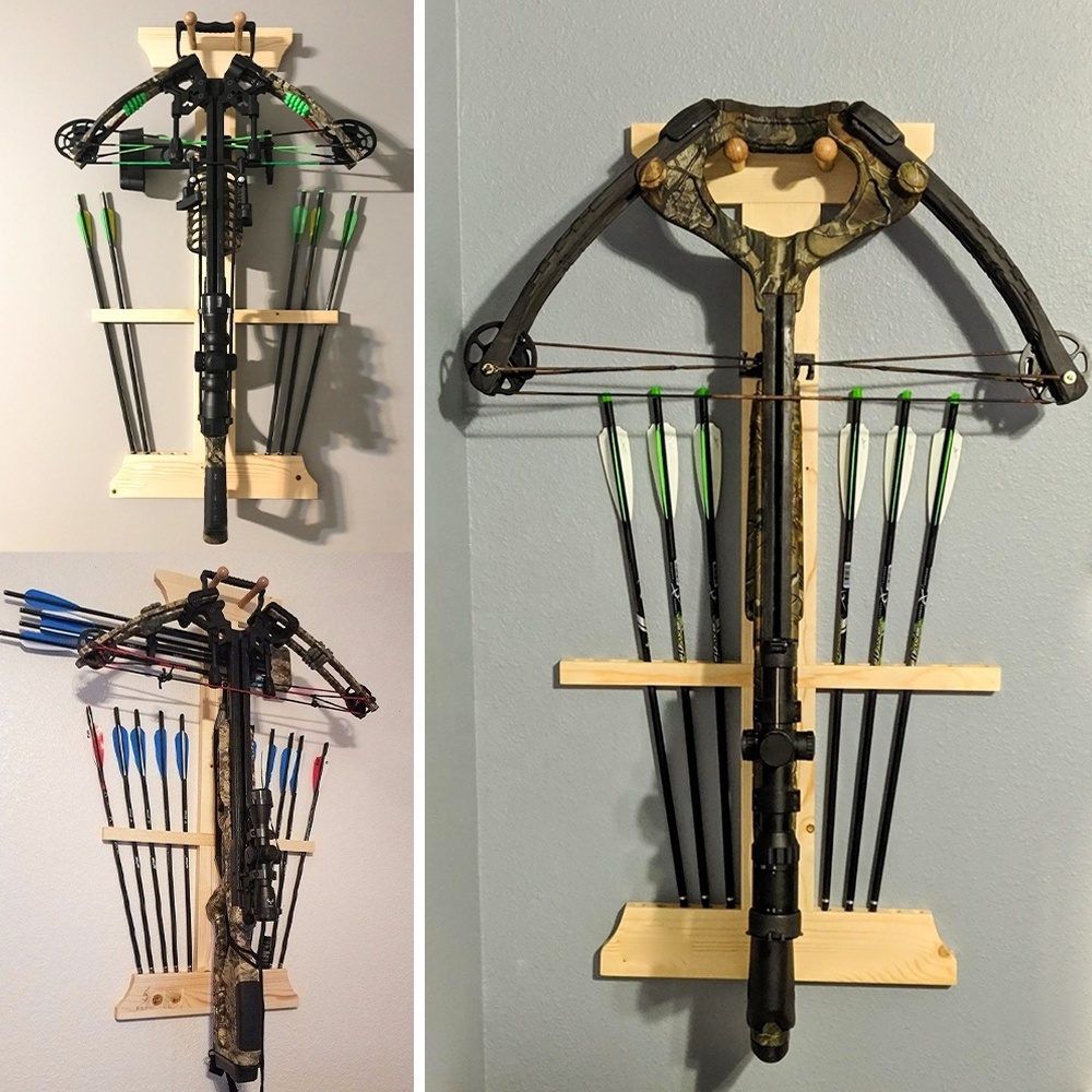 2022 New Design Archery Equipment Wooden Crossbow and 10 Arrow Bow Holder Rack for Wall Display Storage