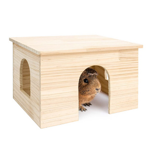 Unfinished Wood House with Window for Chinchilla and Guinea Pigs Hut Hideout natural Solid Wooden Squirrel Hamster Cage