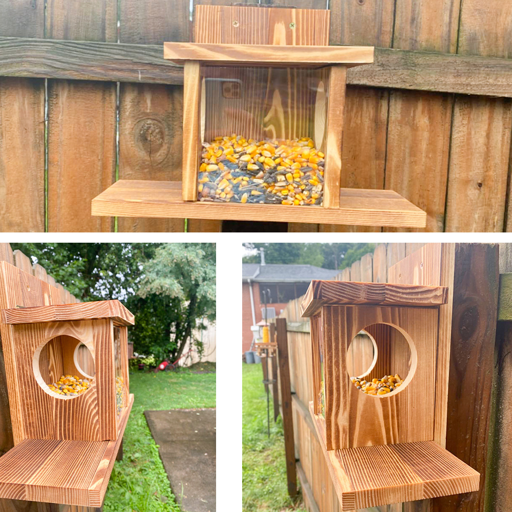 Weather-resistant Bamboo Wooden Hanging Squirrel or Bird Feeder