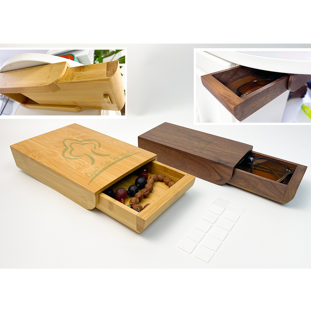 Under Table Desk Drawer Holder Storage box,Hanging Desk Drawer Organizer,Self-Adhesive wood Storage Tray Drawer for Kitchen