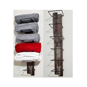 Wall Mount Rustic Wood and Metal Towel Rack 6 Tier Shelf Holder for Shower & Hand Towels for Bathroom Hanging Storage Rack