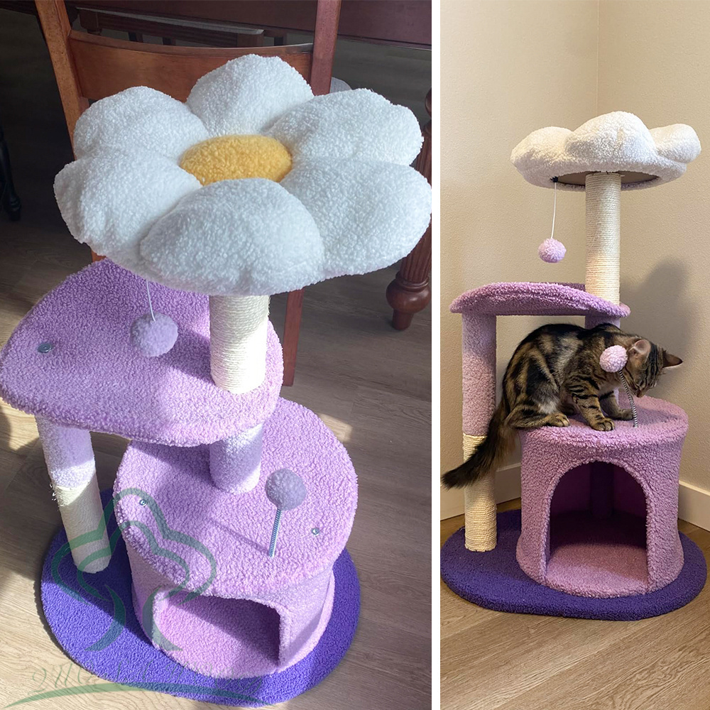 Cat Tree 32 Inches Cactus Cat Tower with Sisal Covered Scratching Post, Cozy Condo, Plush Perches and Fluffy Balls