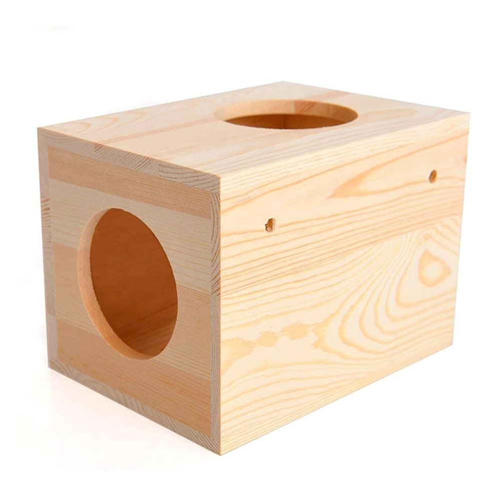 Durable Wooden Pet Chinchilla Hut Hideout  Natural Pine Wood Small Animal Hideout for Guinea Pigs Rabbit Squirrel