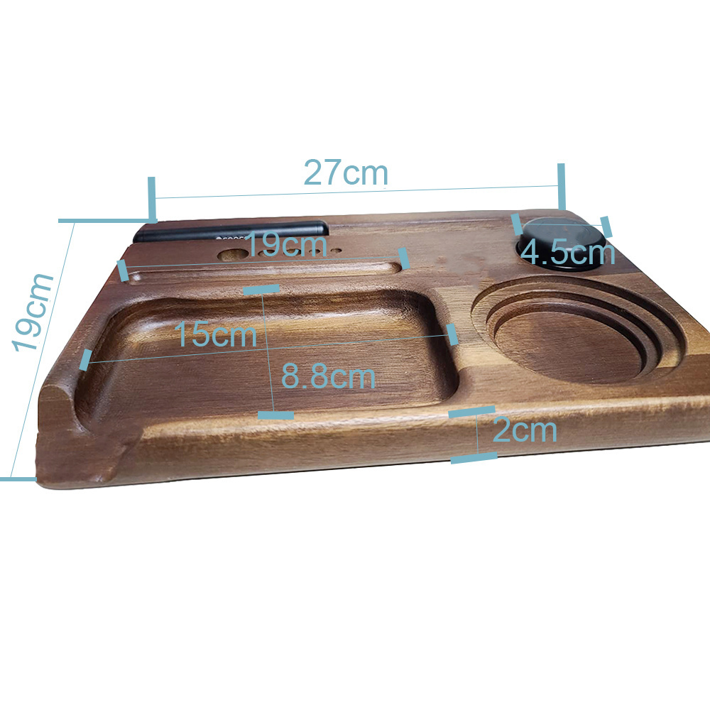 Solid Wood Tobacco Rolling Tray Multi Wood Cigar Tray Wood Stash Rolling Tray with Tablet and Mobile Stand