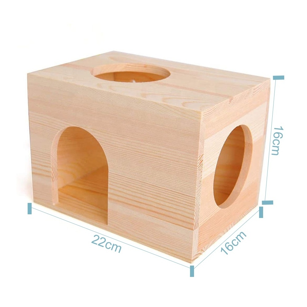 Durable Wooden Pet Chinchilla Hut Hideout  Natural Pine Wood Small Animal Hideout for Guinea Pigs Rabbit Squirrel