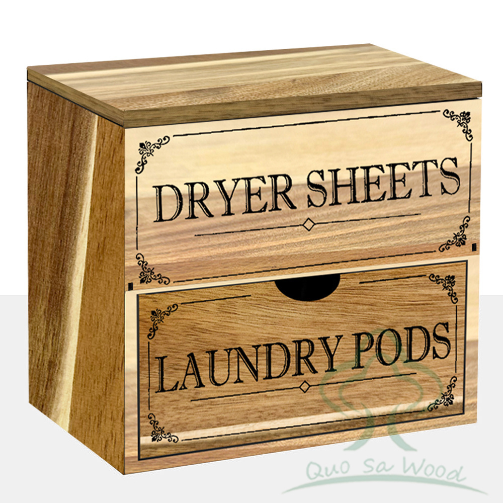 Rustic Wooden Dryer Sheet Dispenser and Laundry Pods Container with Lid and Drawer,Laundry Storage Box Dryer Sheet Holder