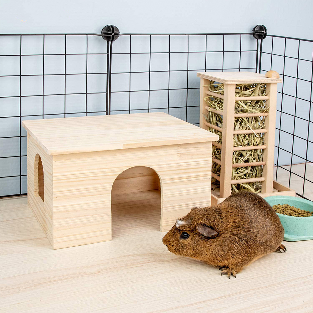 Unfinished Wood House with Window for Chinchilla and Guinea Pigs Hut Hideout natural Solid Wooden Squirrel Hamster Cage