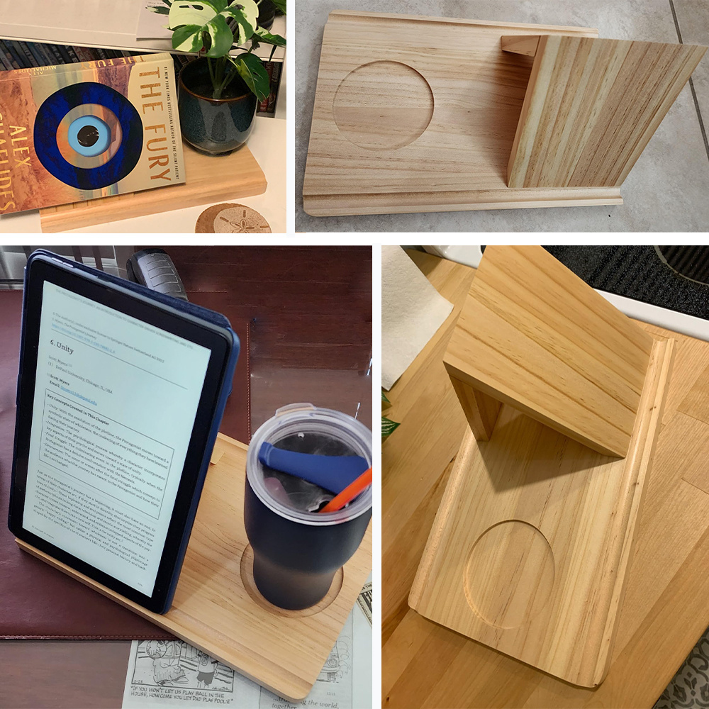 Wooden Triangle Bookmark Multi Functional Book Laptop Holder Tablet Stand, Unique Book Lover Gift, Nightstand Book Holder