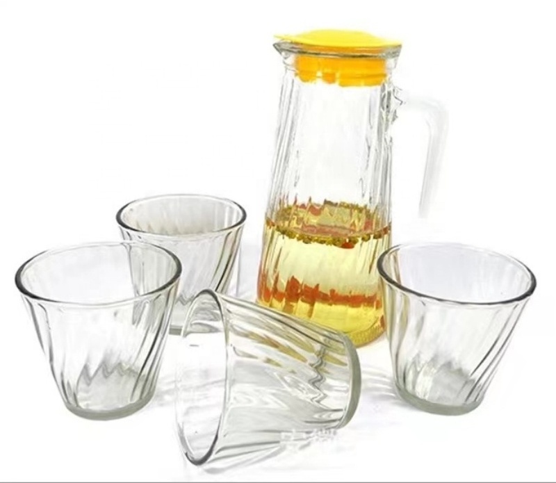 hot selling 5pcs set waves cold water jug glass water fixtures with lid juice drinkware set business gift kettle kit